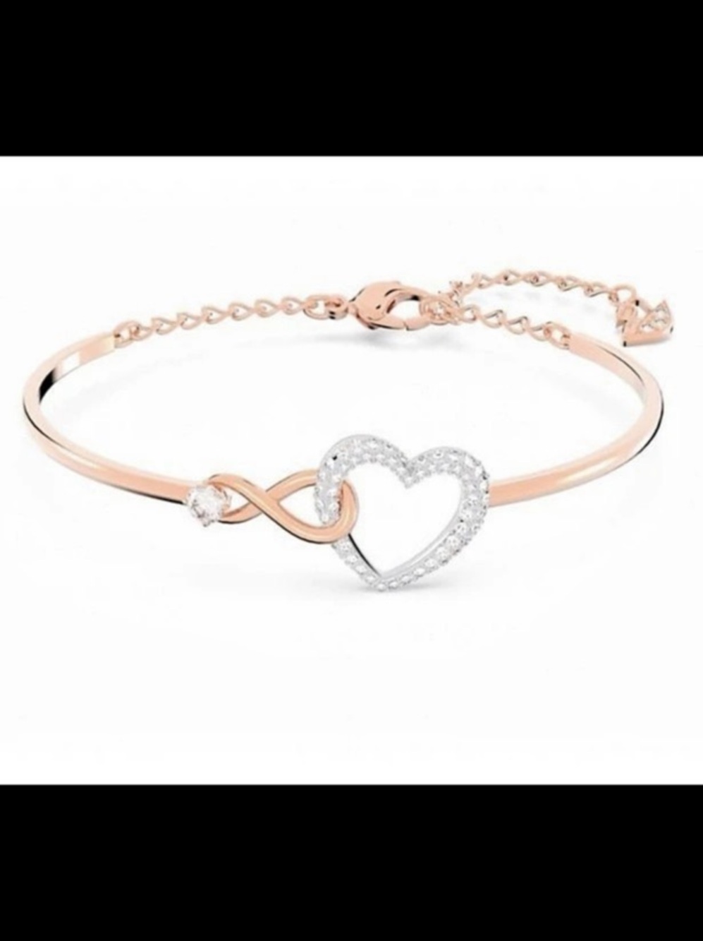 Hyperbola bangle swarovski
Infinity and heart, White, Mixed metal finish #1556
